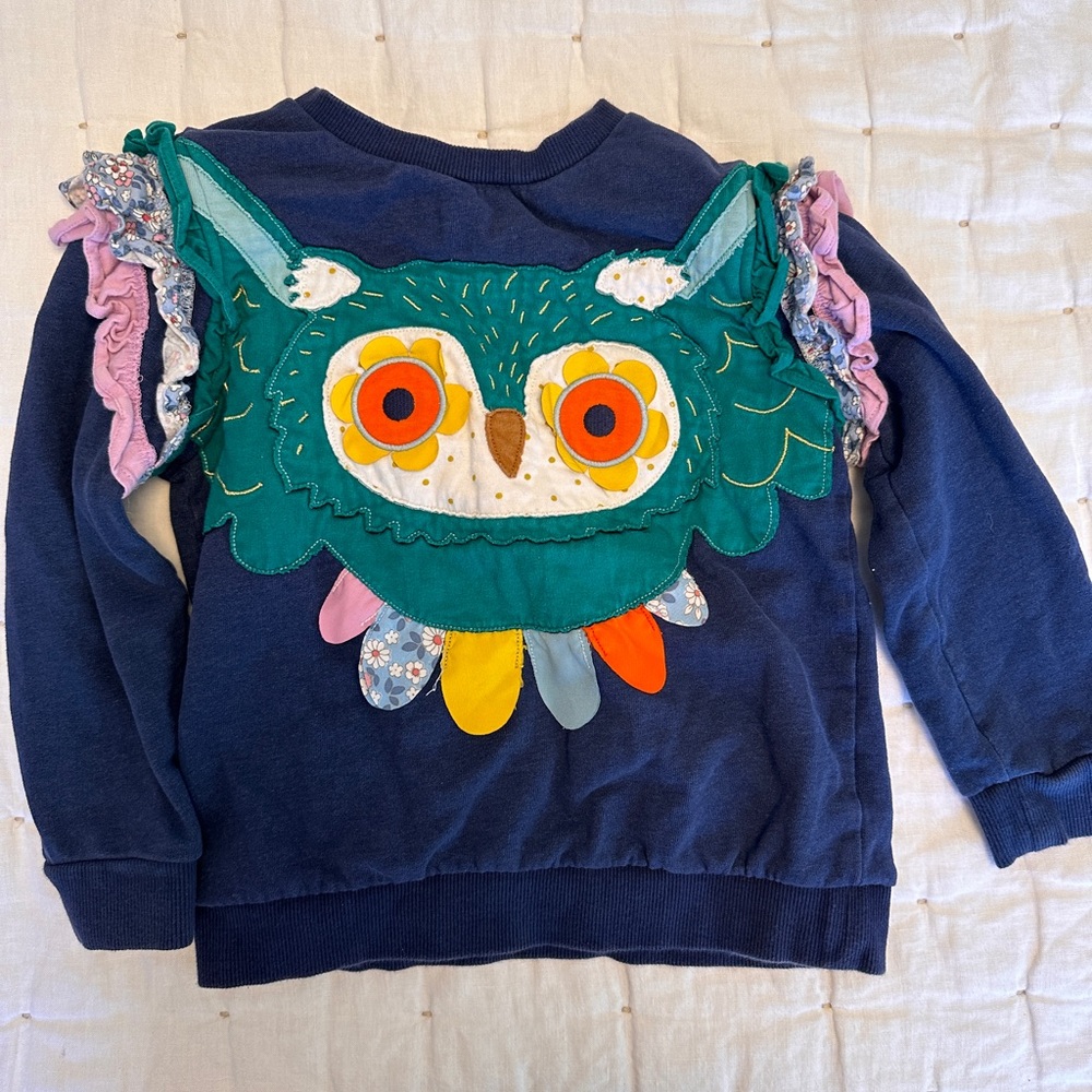 Mini Boden Owl sweatshirt, size 5-6
